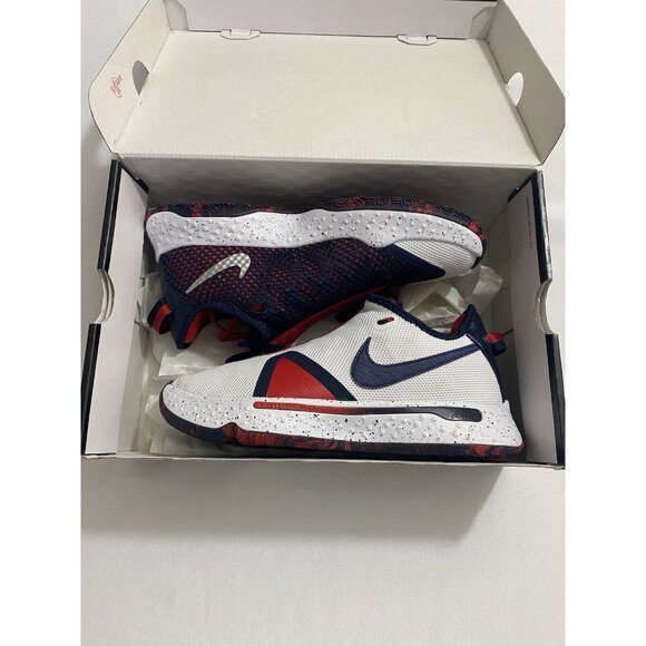 New Mens Size 8.5 White Red Blue Nike PG 4 Basketball Shoes CD5079 101 main image 10